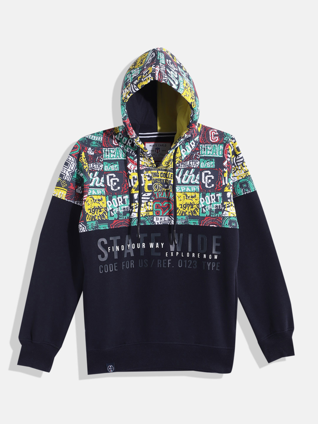 

Monte Carlo Boys Typography Printed Hooded Sweatshirt, Navy blue