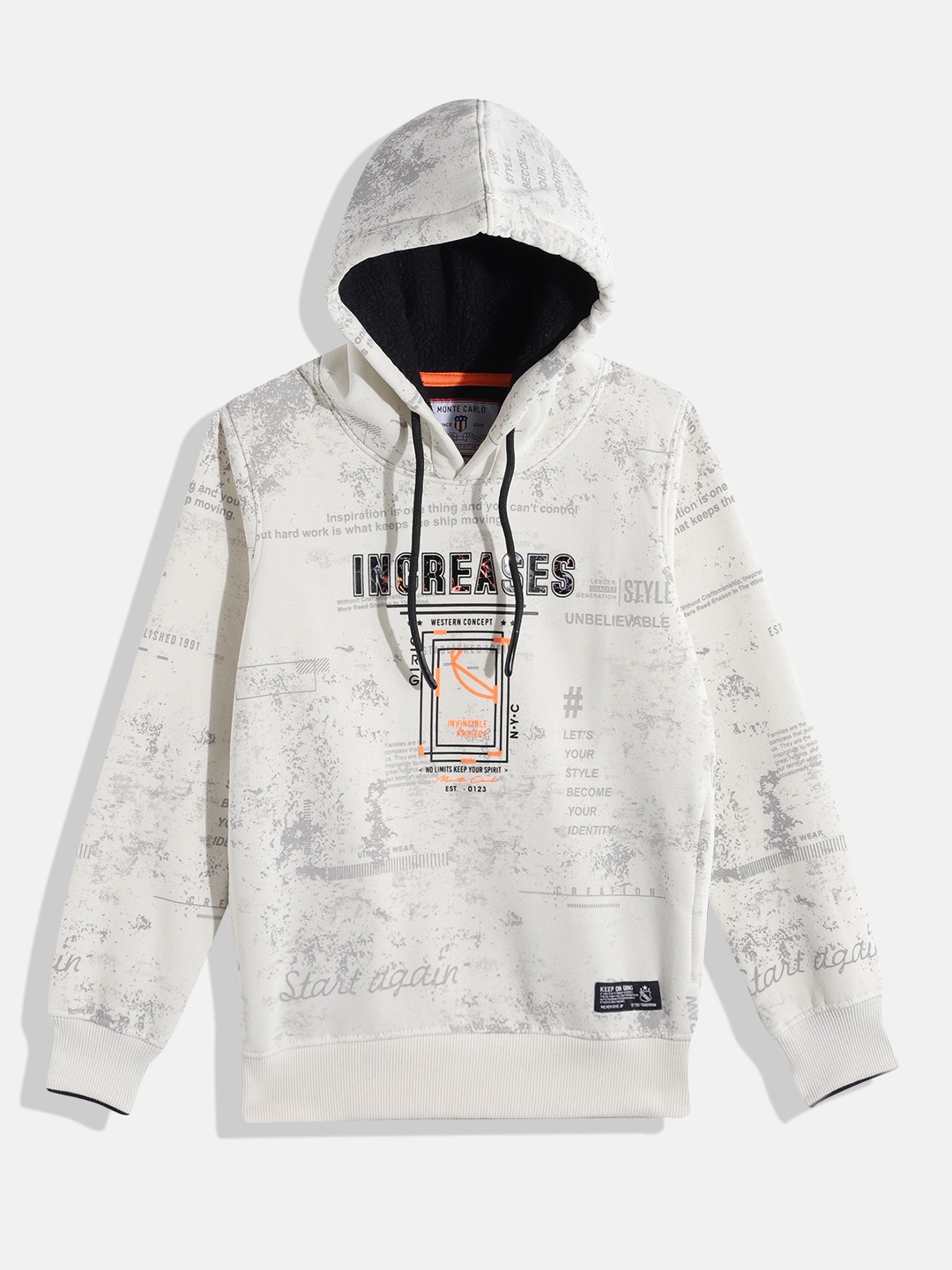 

Monte Carlo Boys Typography Printed Hooded Sweatshirt, Off white