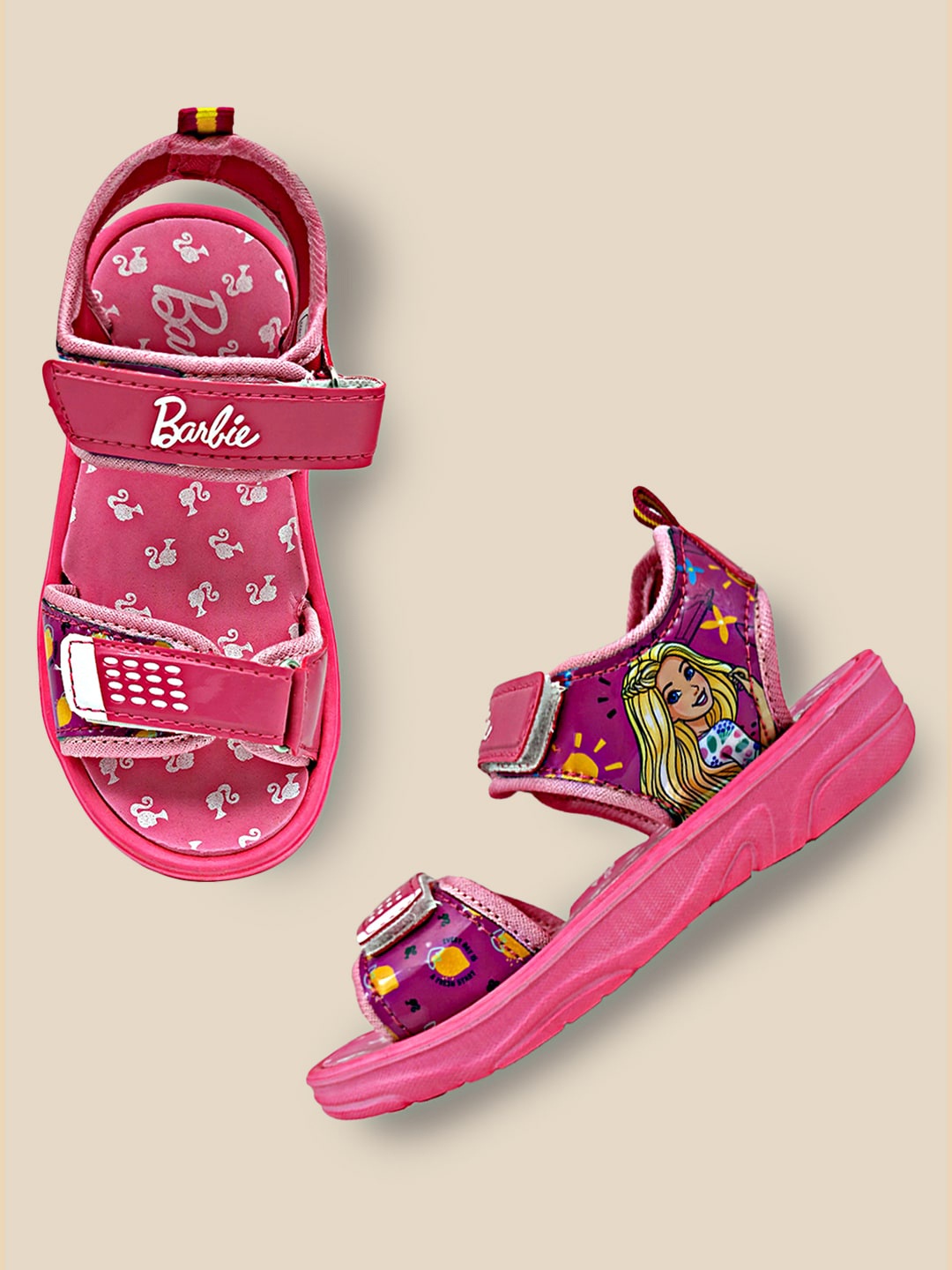 

Kids Ville Girls Barbie Printed Open Toe Flats, Pink