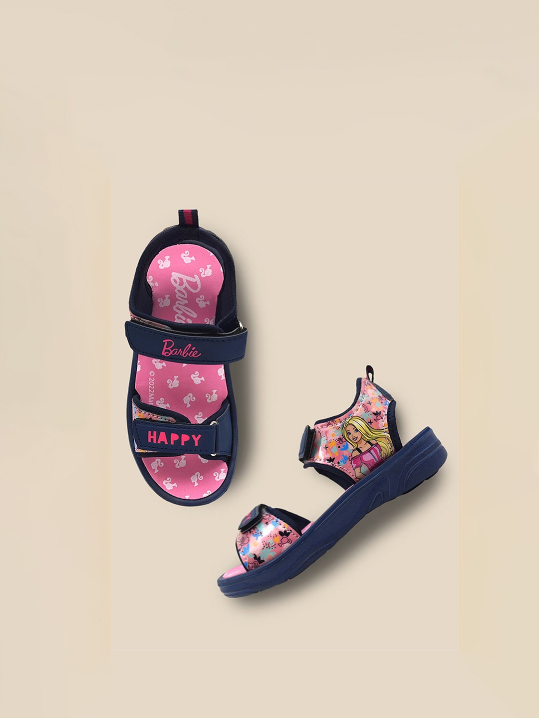 

Kids Girls Barbie Printed Sports Sandals With Velcro Closure, Navy blue