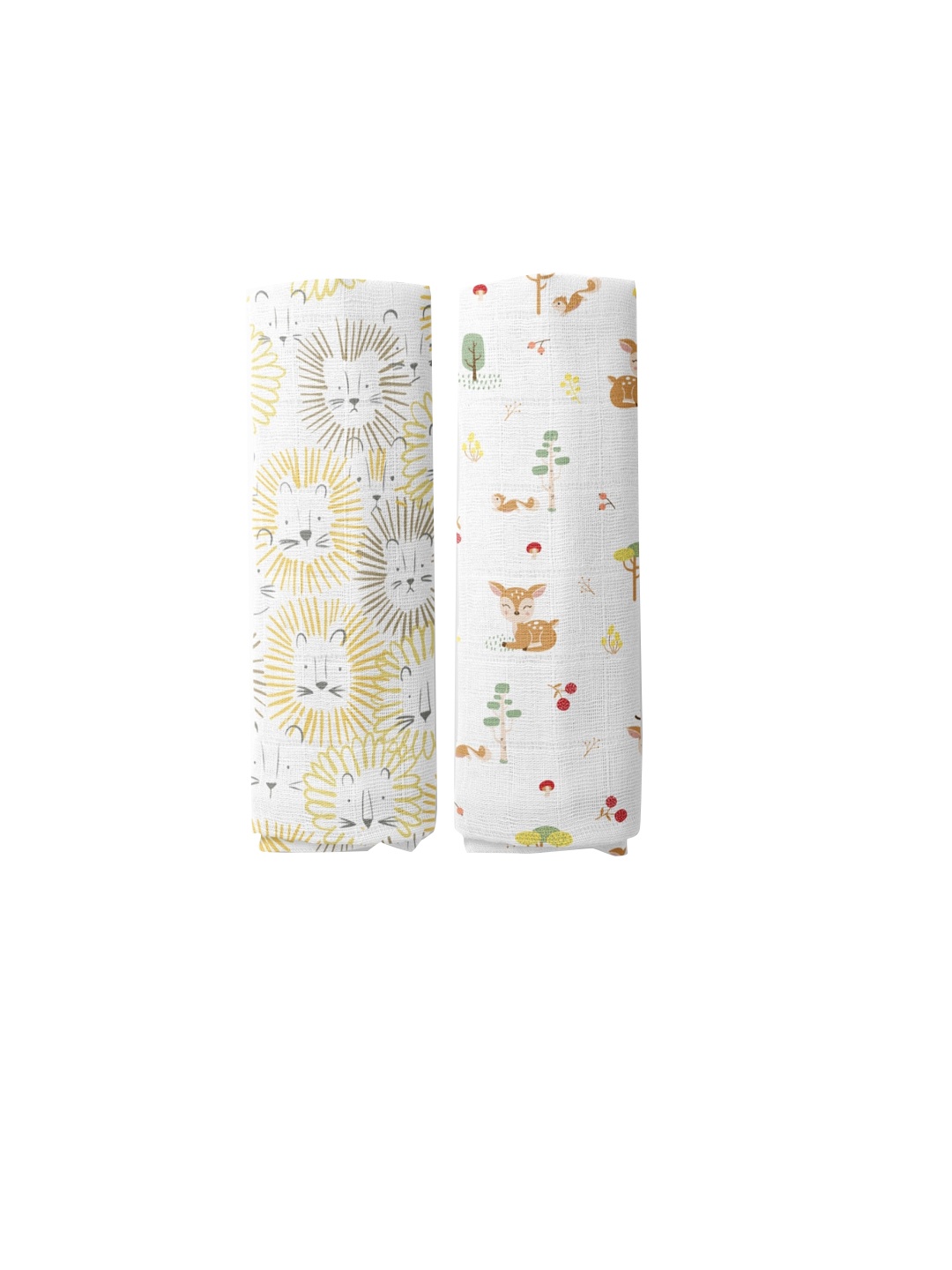 

haus & kinder Infants Set Of 2 Zoo Tales Collection Printed Pure Cotton Muslin Swaddles, White