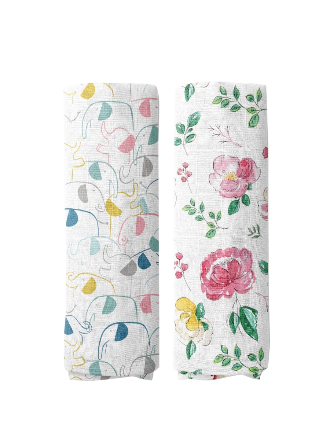

haus & kinder Infants Set Of 2 Petal Pals Collection Printed Pure Cotton Muslin Swaddles, White