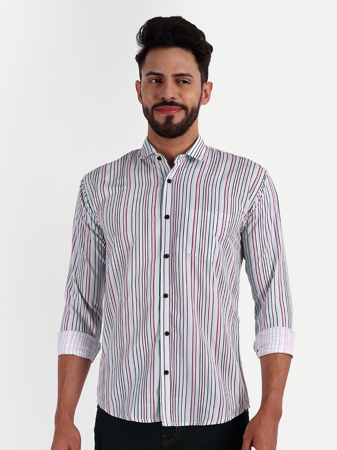 

GETCHI Premium Regular Fit Opaque Striped Casual Shirt, Off white