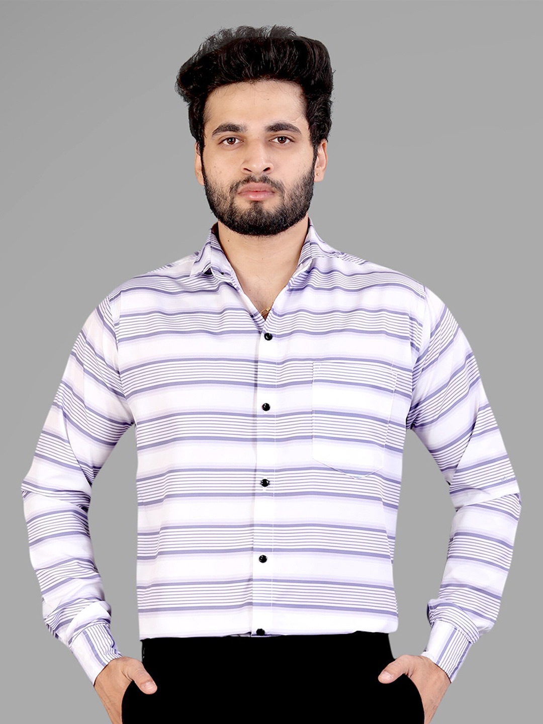 

GETCHI Premium Regular Fit Opaque Striped Casual Shirt, White