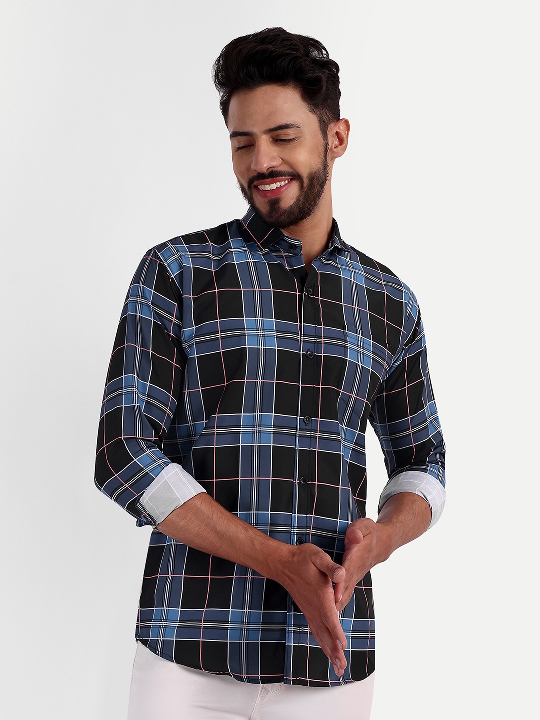

GETCHI Premium Tartan Checked Casual Shirt, Blue