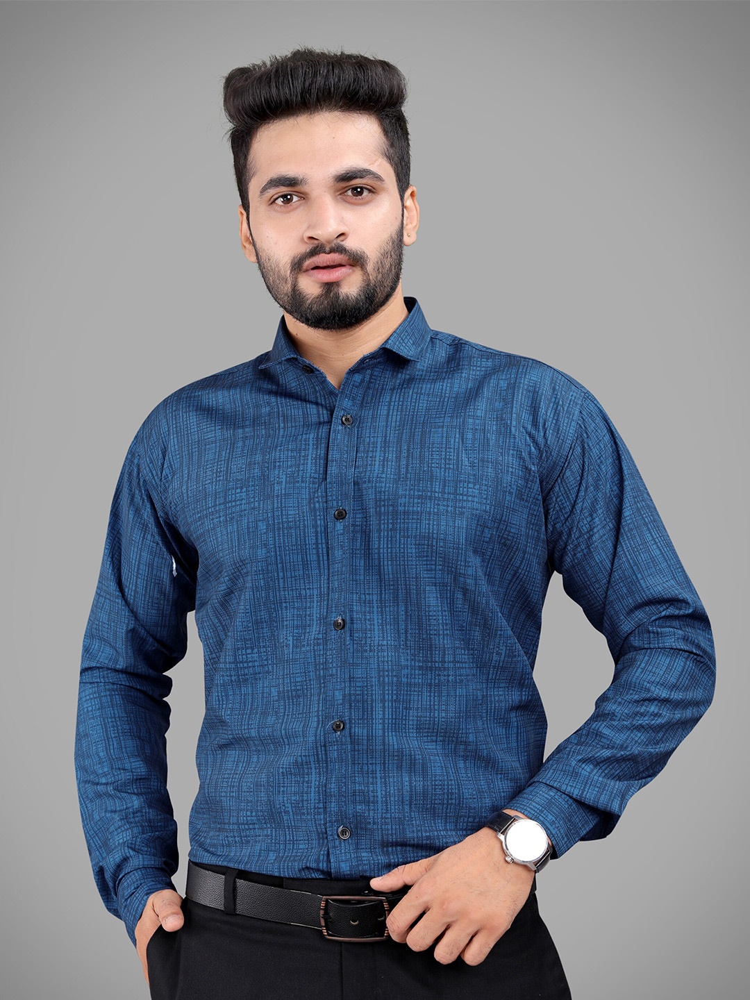

GETCHI Premium Opaque Checked Formal Shirt, Navy blue
