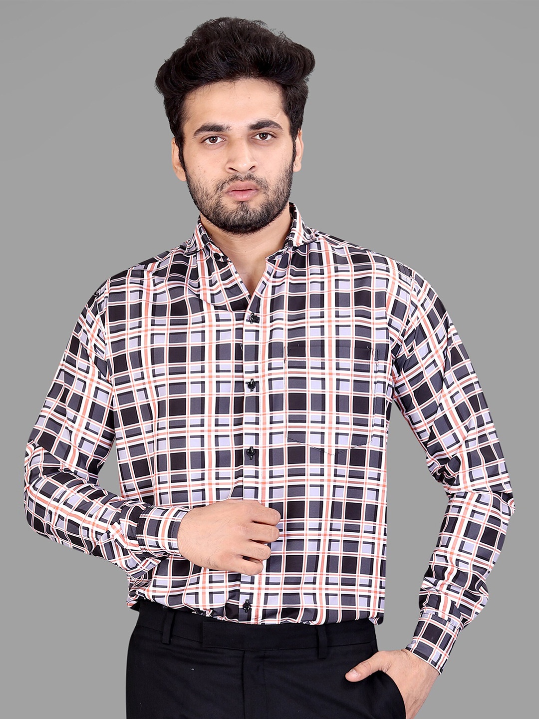 

GETCHI Premium Checked Formal Shirt, Black