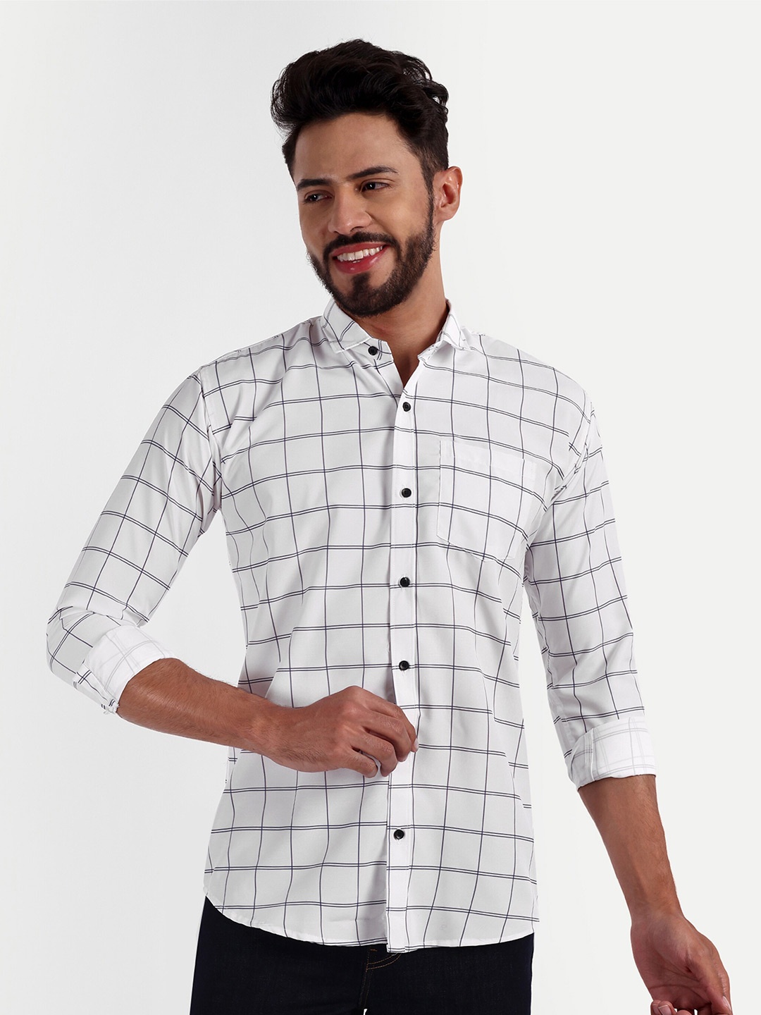 

GETCHI Premium Windowpane Checked Casual Shirt, White