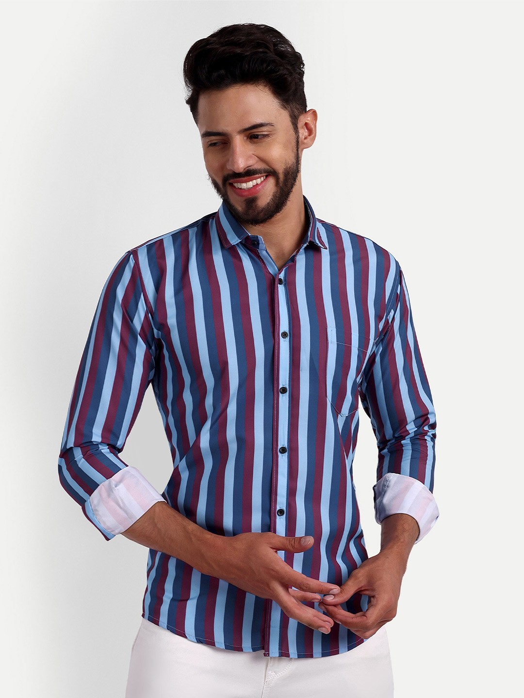 

GETCHI Premium Vertical Striped Casual Shirt, Maroon