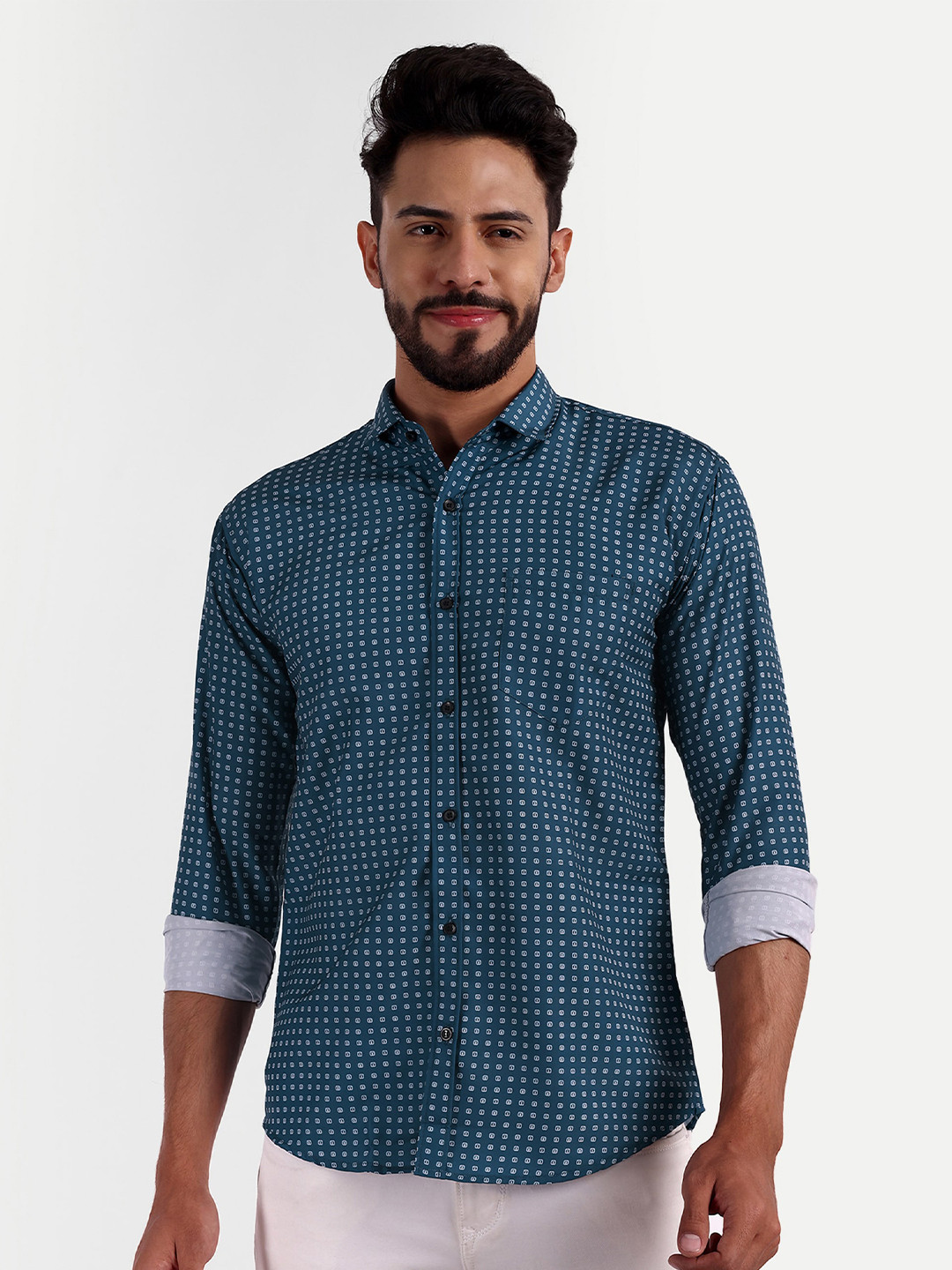 

GETCHI Premium Micro Ditsy Printed Casual Shirt, Navy blue