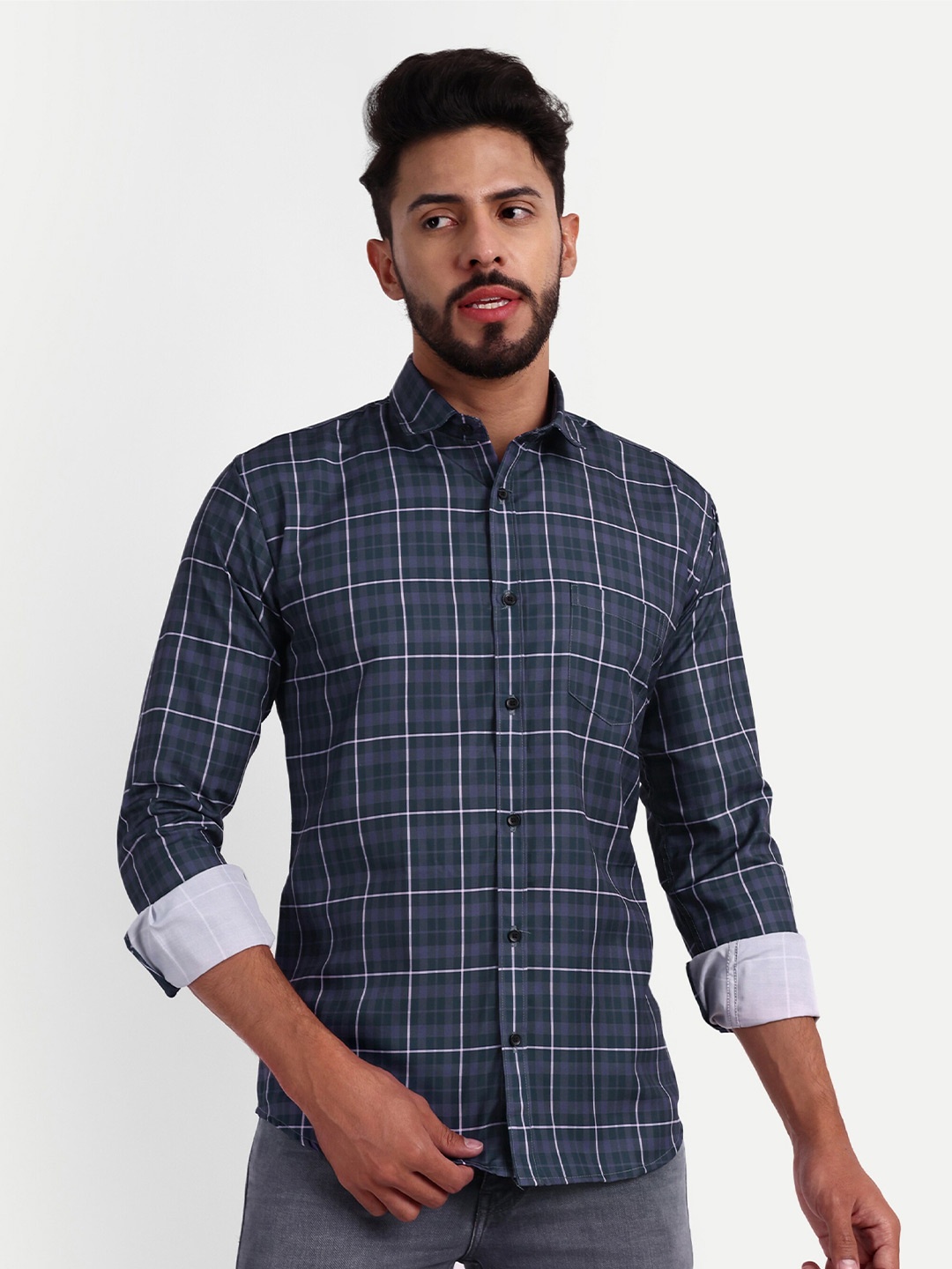 

GETCHI Premium Checked Casual Shirt, Navy blue