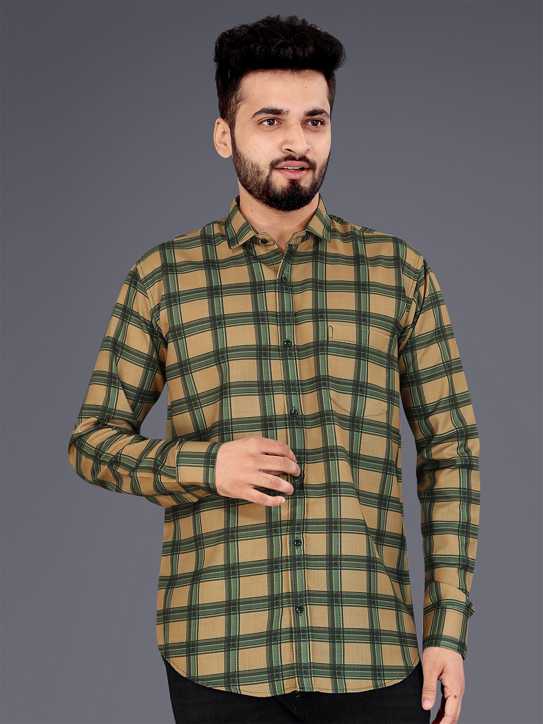 

GETCHI Premium Checked Casual Shirt, Beige