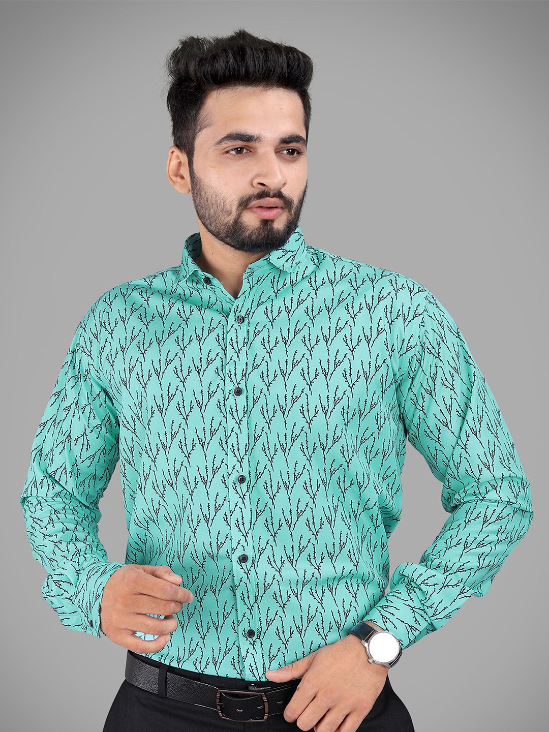 

GETCHI Floral Printed Premium Casual Shirt, Green