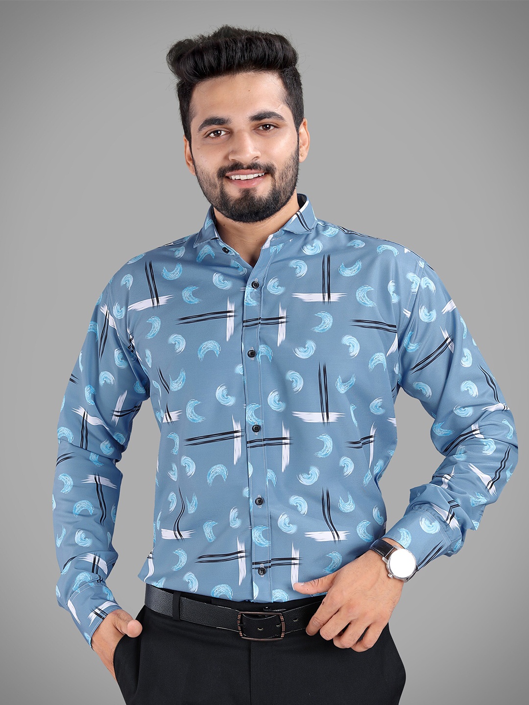 

GETCHI Abstract Printed Premium Casual Shirt, Blue