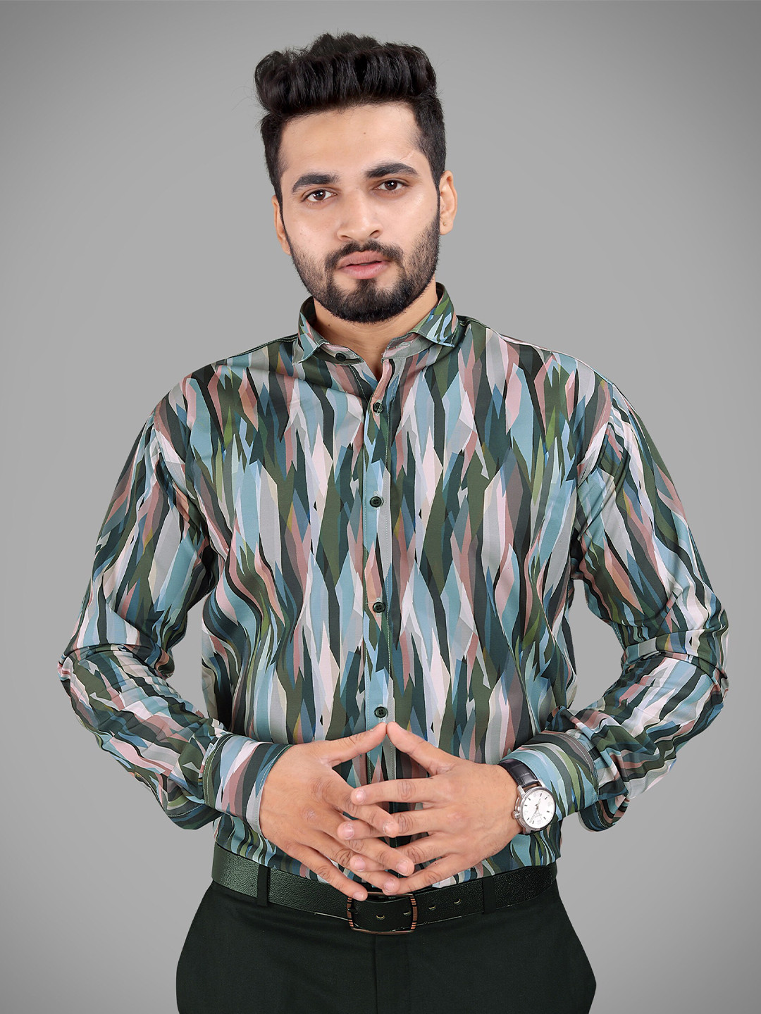

GETCHI Abstract Printed Premium Casual Shirt, Green