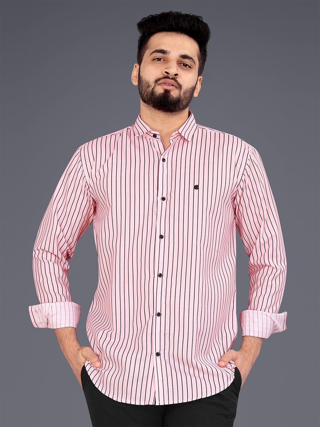 

GETCHI Striped Premium Casual Shirt, Peach