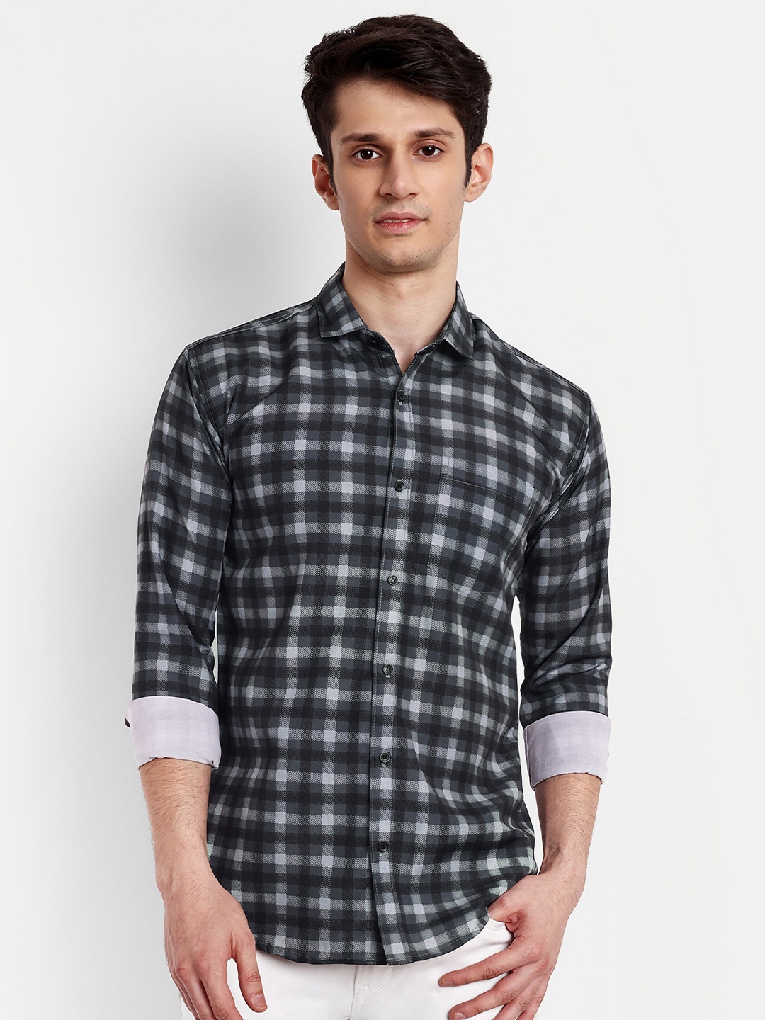 

GETCHI Other Checks Premium Casual Shirt, Black