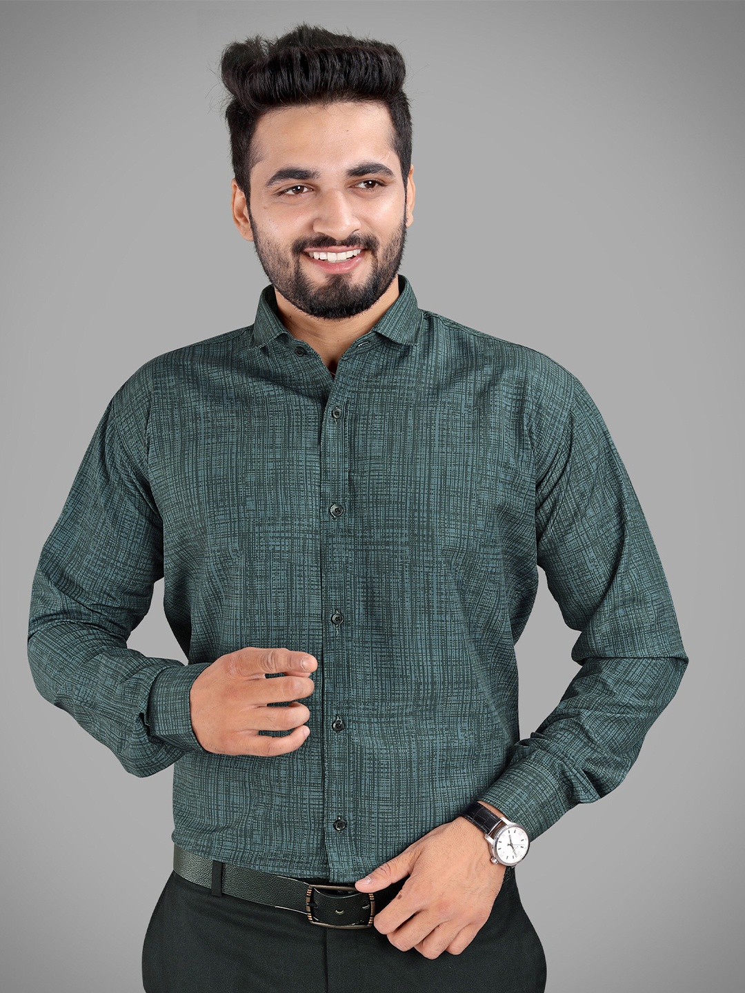 

GETCHI Abstract Printed Premium Casual Shirt, Green