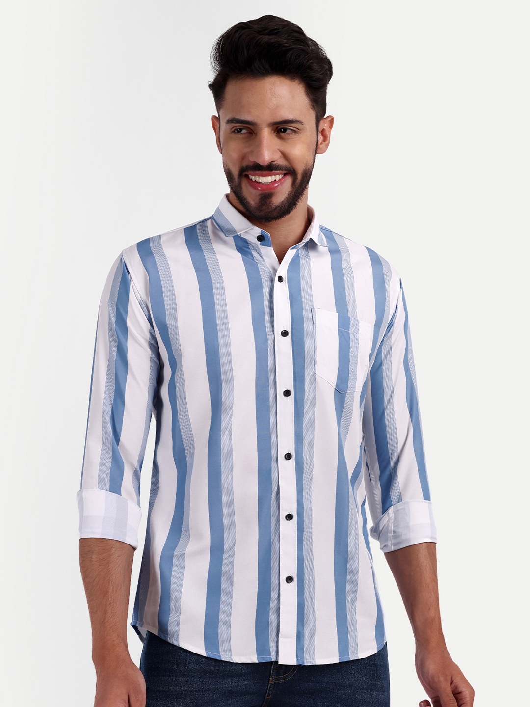 

GETCHI Premium Vertical Striped Casual Shirt, White