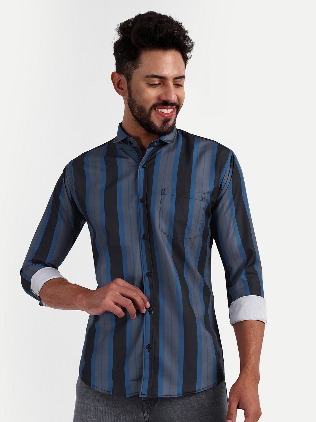 

GETCHI Striped Premium Casual Shirt, Grey