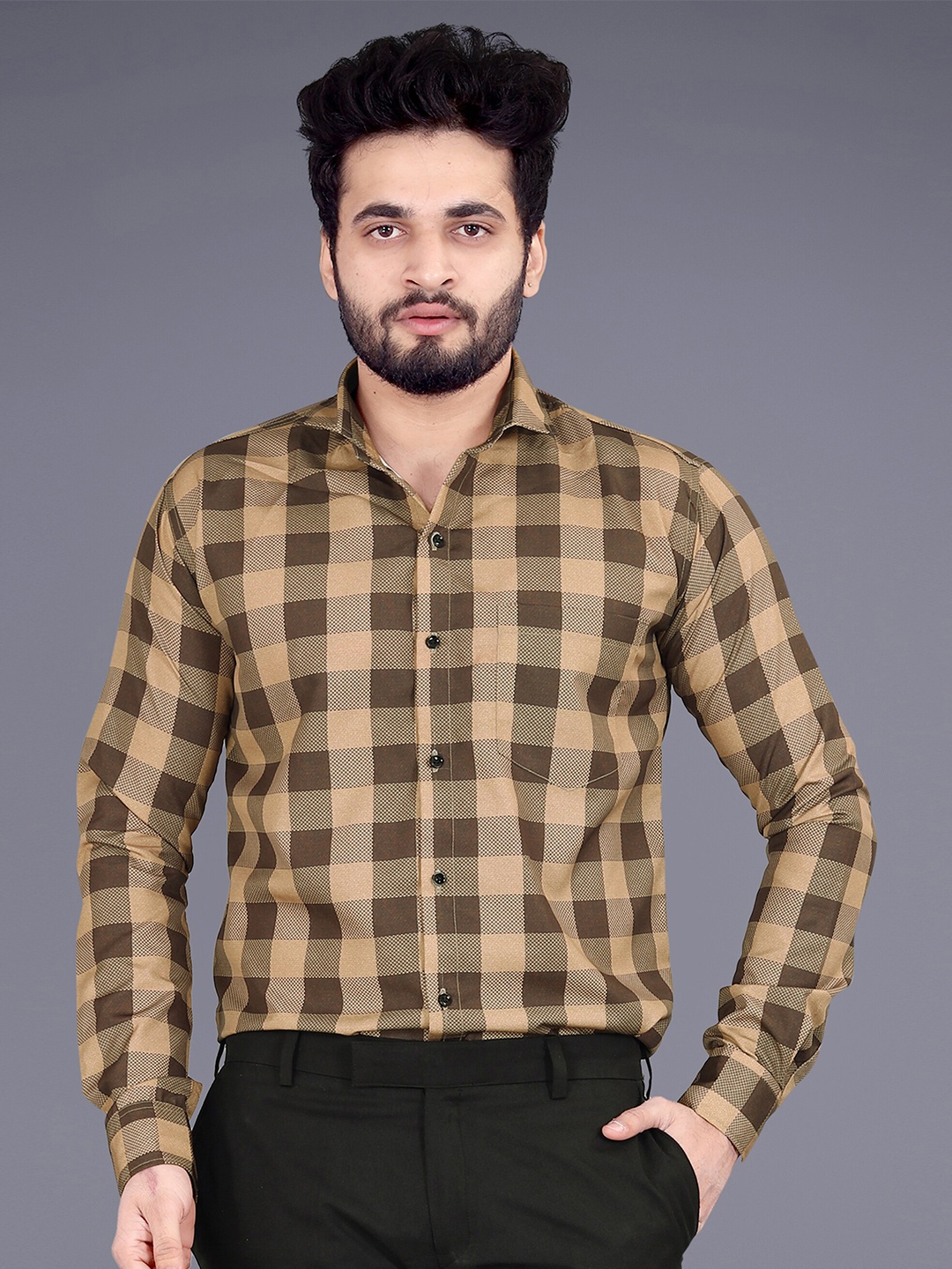 

GETCHI Buffalo Checks Premium Casual Shirt, Beige