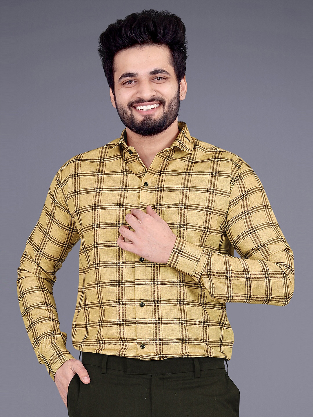 

GETCHI Premium Checked Formal Shirt, Beige
