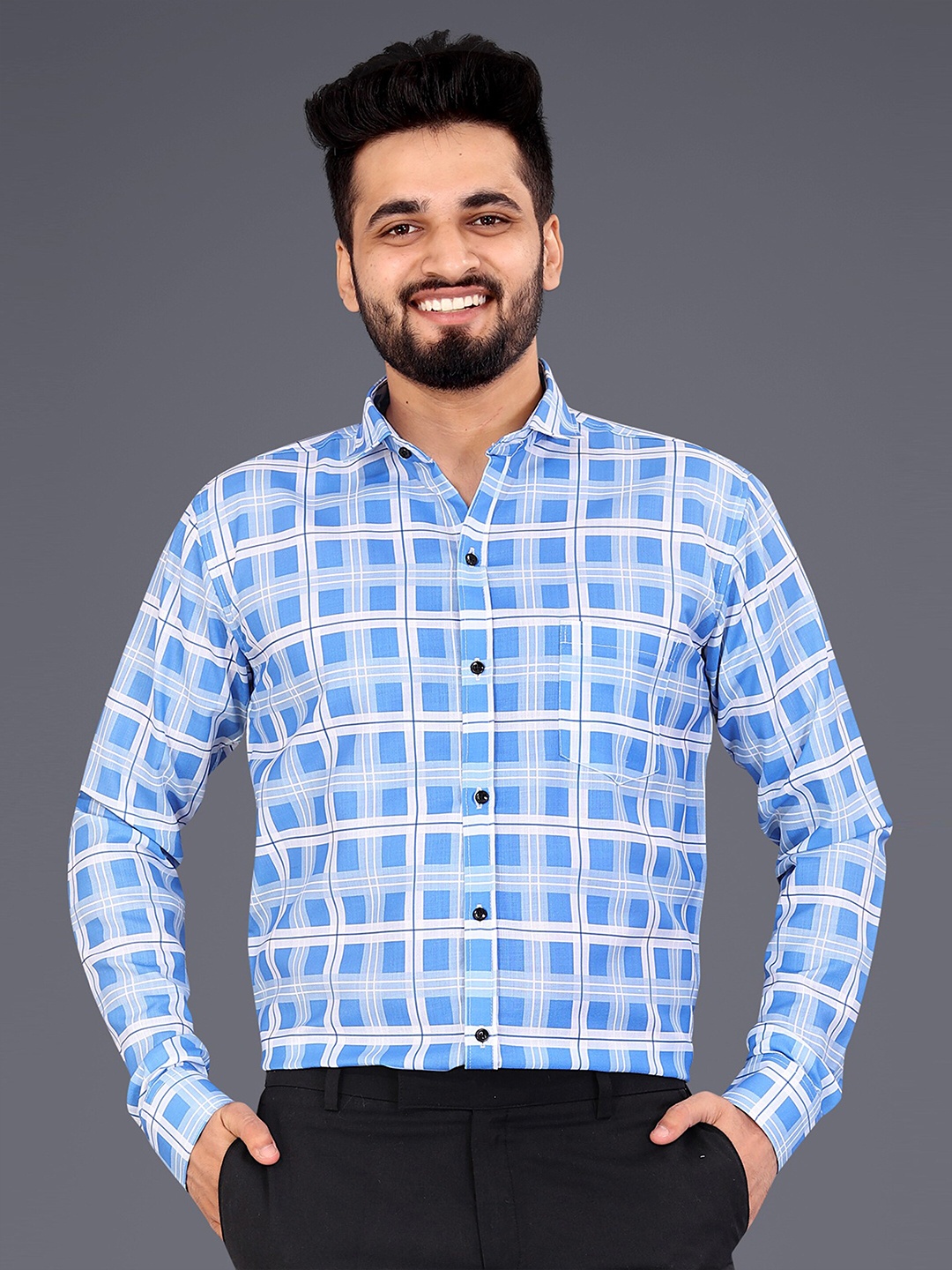 

GETCHI Premium Opaque Checked Casual Shirt, Blue