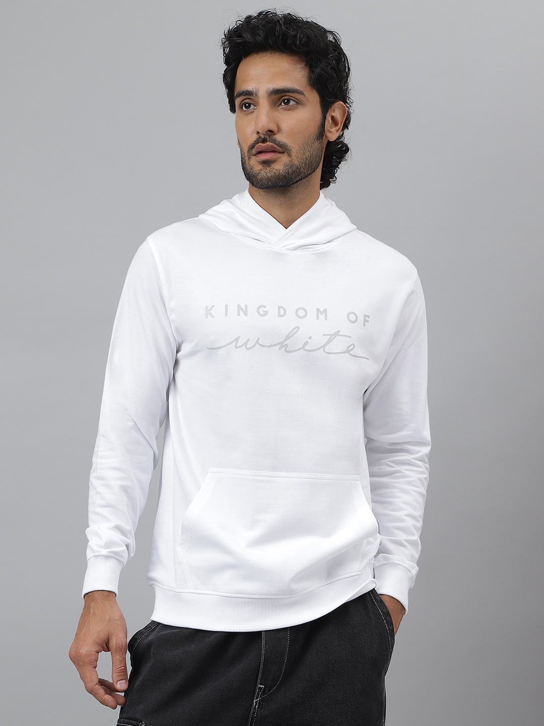 KINGDOM OF WHITE Typographic Printed Hooded Cotton Sweatshirt