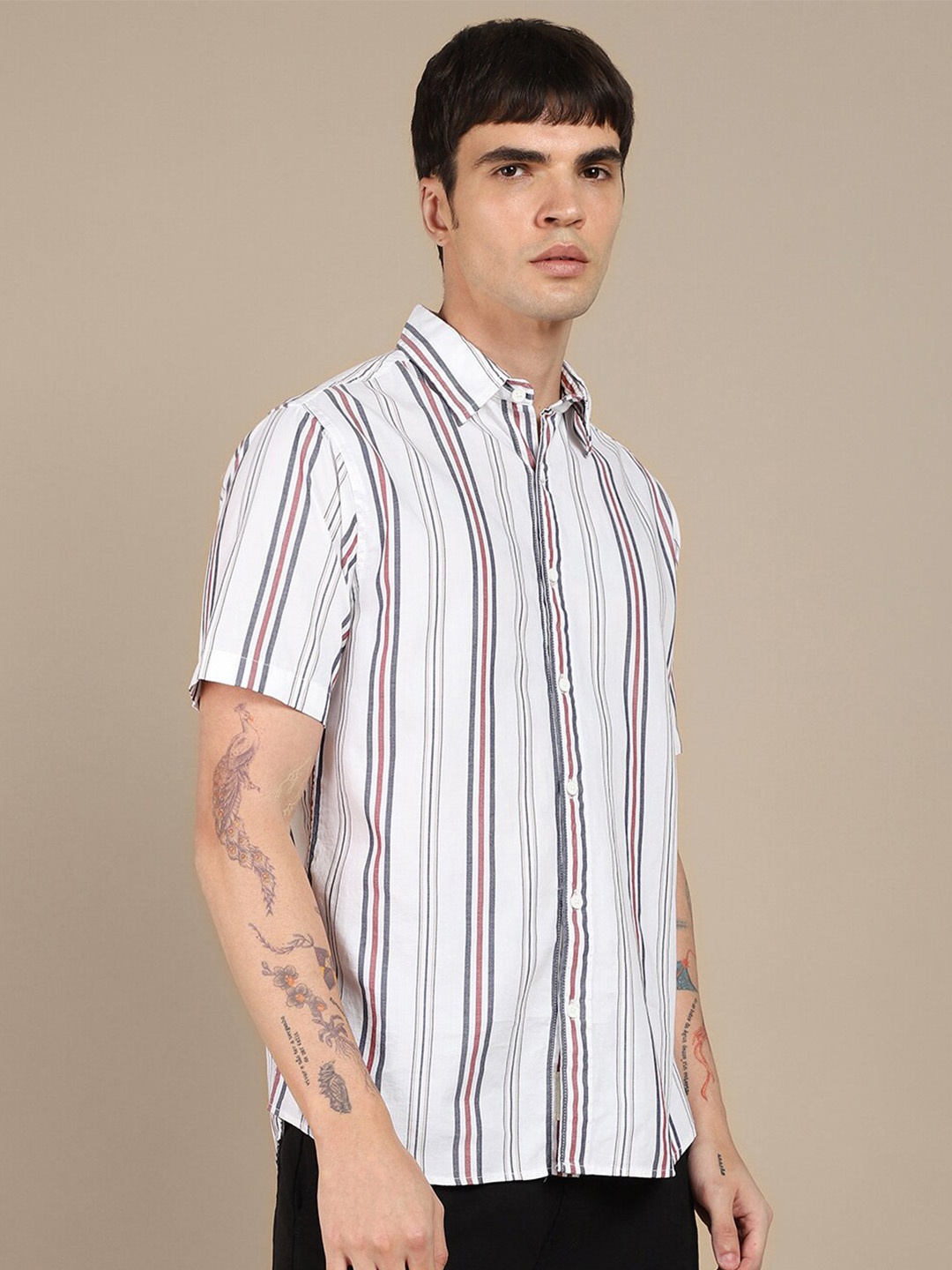 

Dennis Lingo Vertical Striped Pure Cottton Casual Slim Fit Shirt, White
