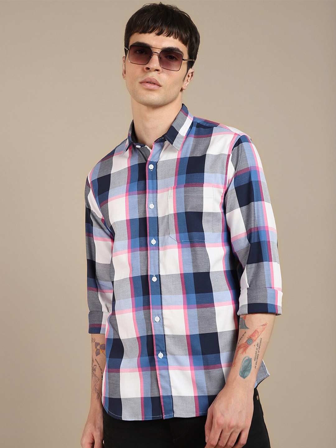 

Dennis Lingo Tartan Checked Pure Cotton Casual Slim Fit Shirt, Blue
