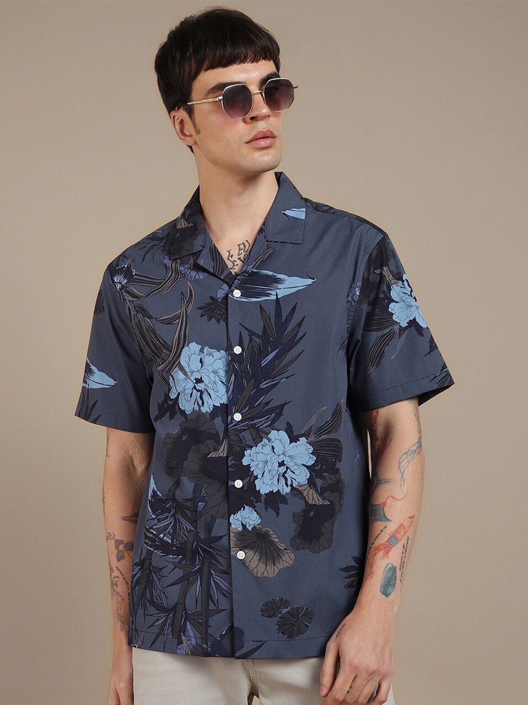 

Dennis Lingo Floral Printed Pure Cotton Casual Shirt, Navy blue