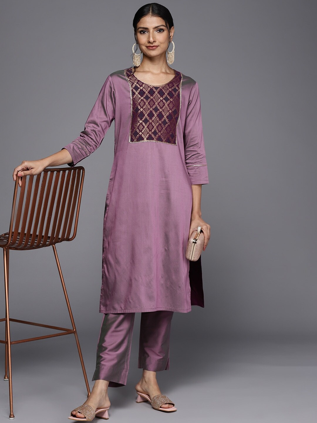 

MASSTANI BY INDDUS Woven Design Yoke Design Kurta with Trousers, Mauve