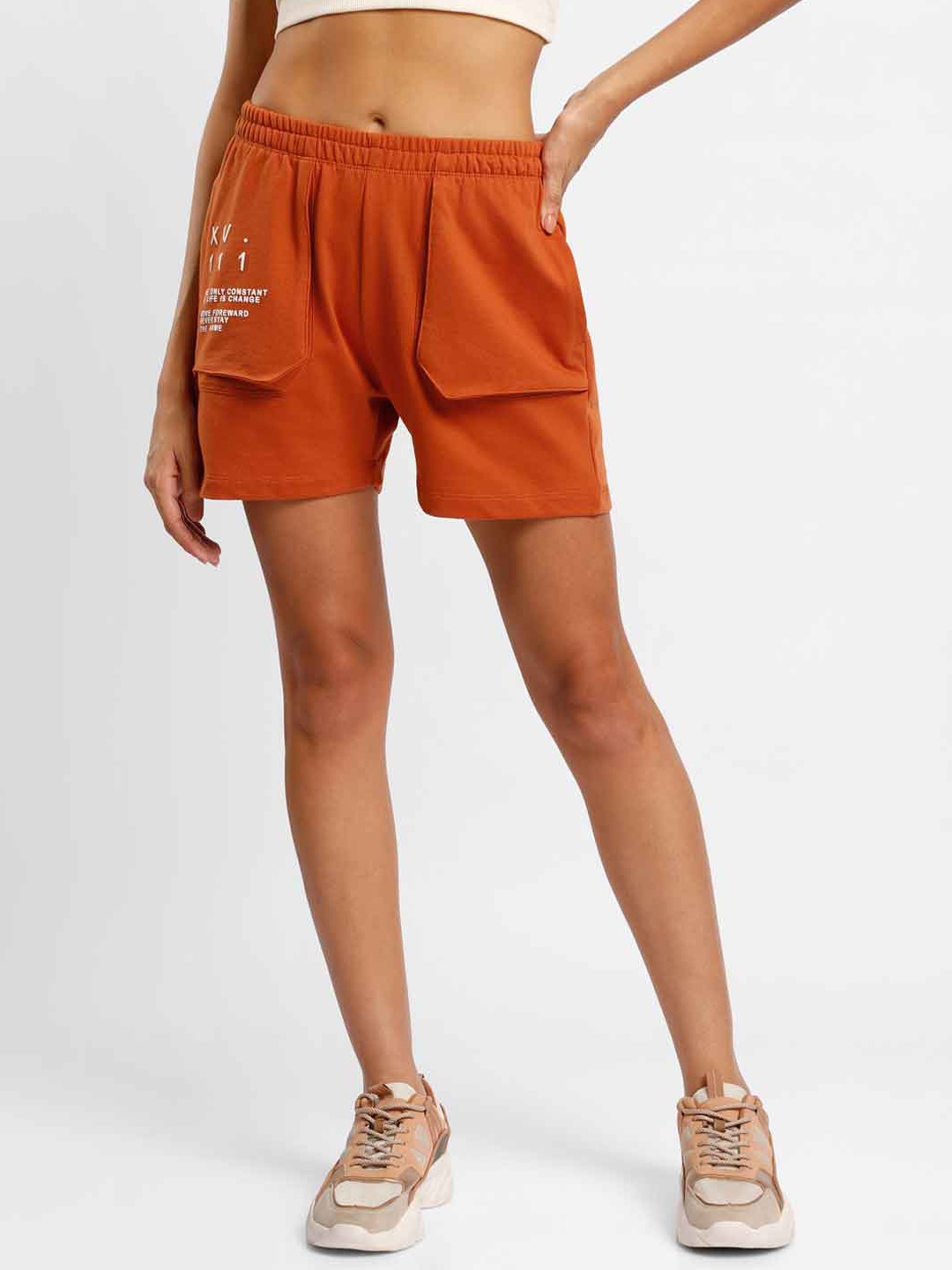 

NOBERO Women Loose Fit High-Rise Sports Shorts, Rust