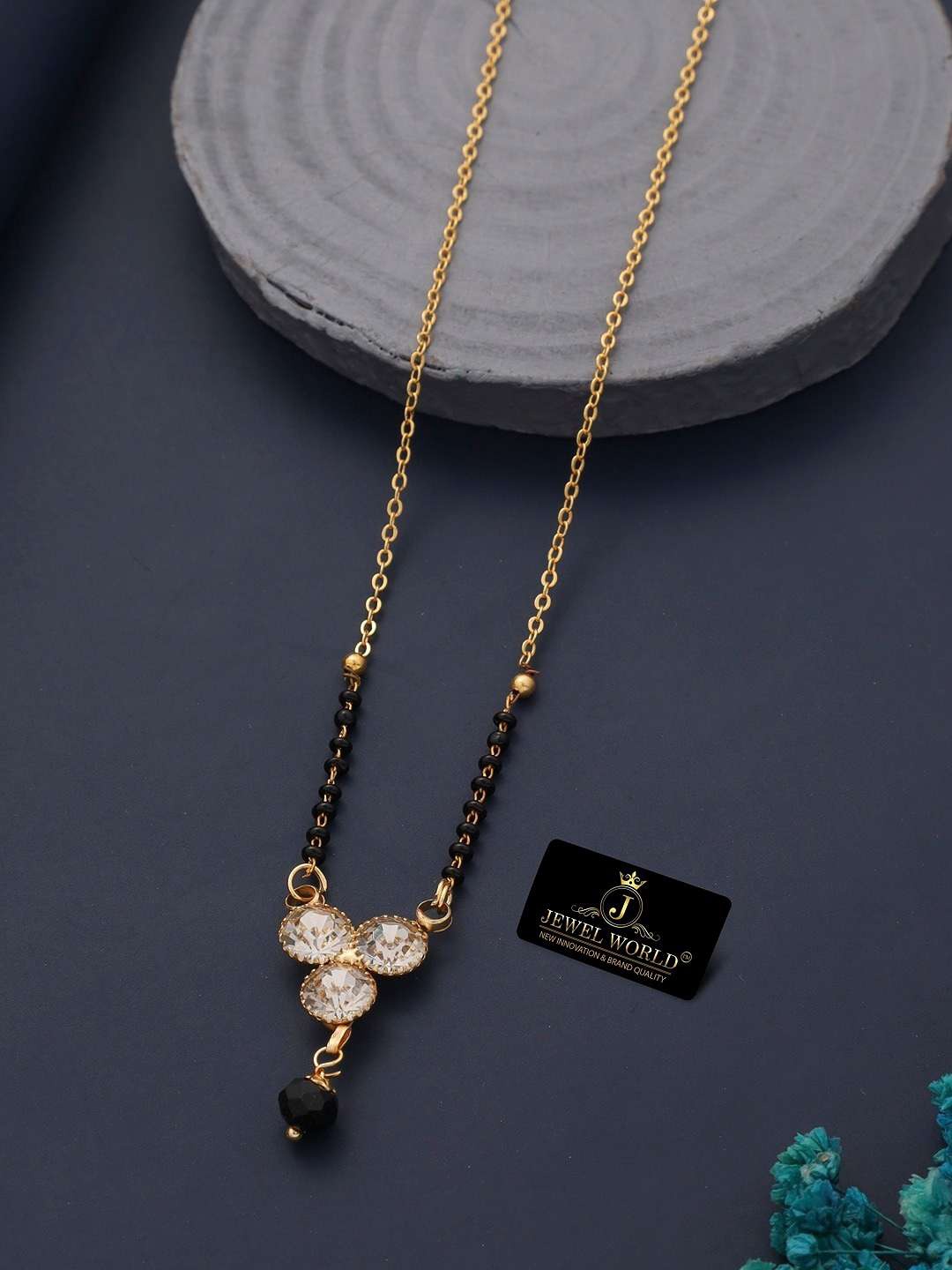 

JEWEL WORLD Set of 3 Gold-Plated Stone Studded & Beaded Mangalsutra