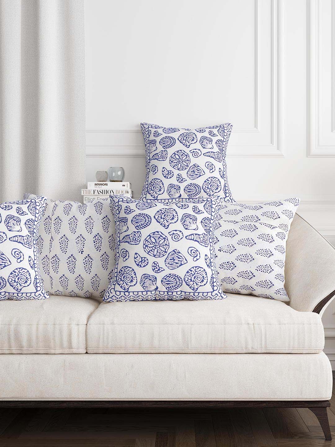 

Sangria Blue 4 Pieces Block Printed Cushion Covers