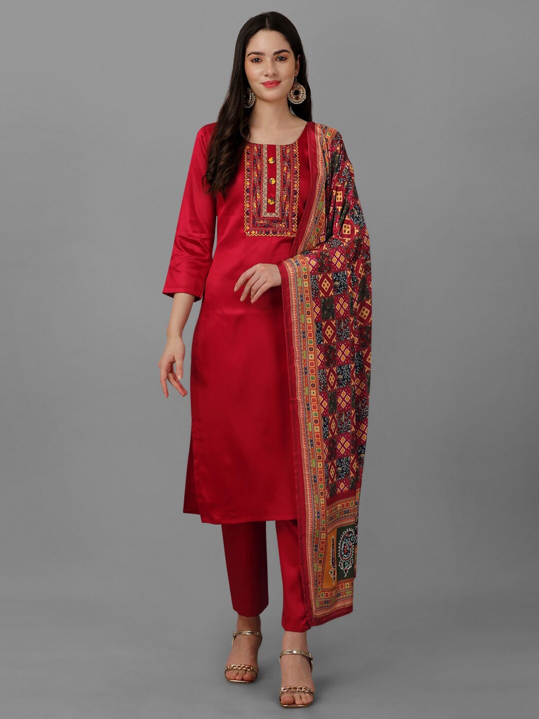 

Nivah Fashion Embroidered Satin Unstitched Dress Material, Maroon
