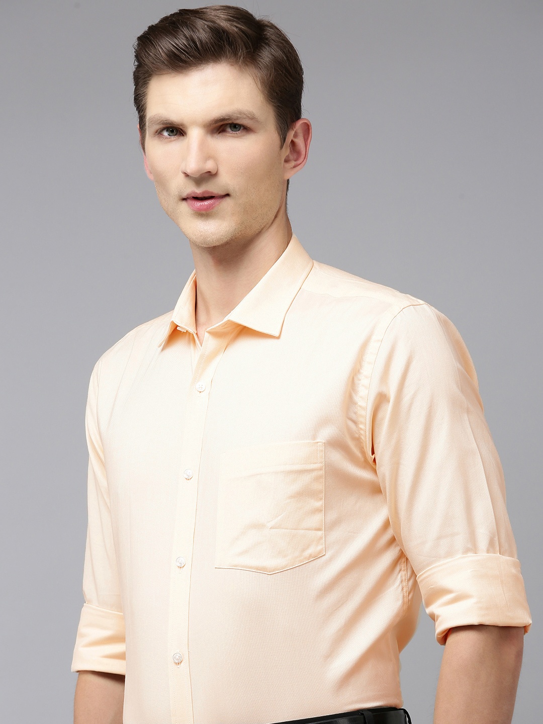 

Park Avenue Pure Cotton Self Design Textured Slim Fit Opaque Formal Shirt, Beige