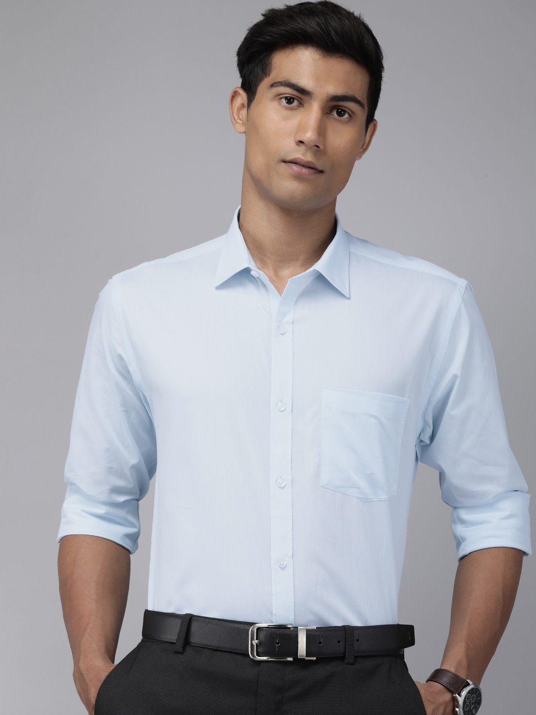 

Park Avenue Textured Pure Cotton Slim Fit Opaque Formal Shirt, Blue