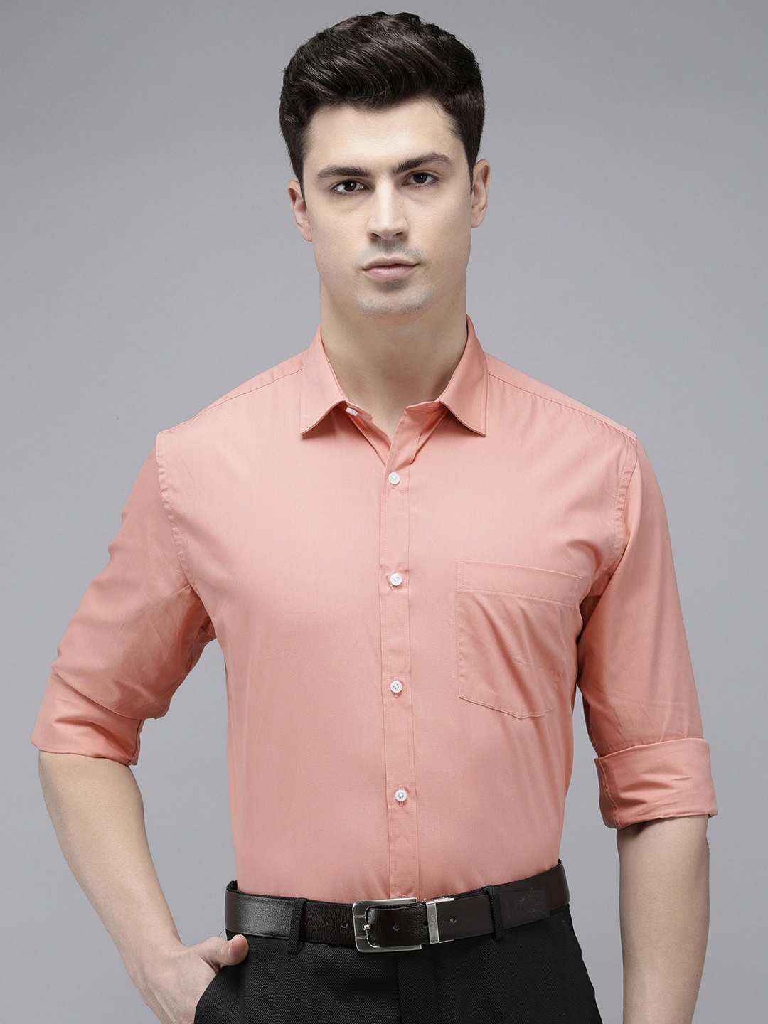 

Park Avenue Pure Cotton Slim Fit Cutaway Collar Formal Shirt, Peach