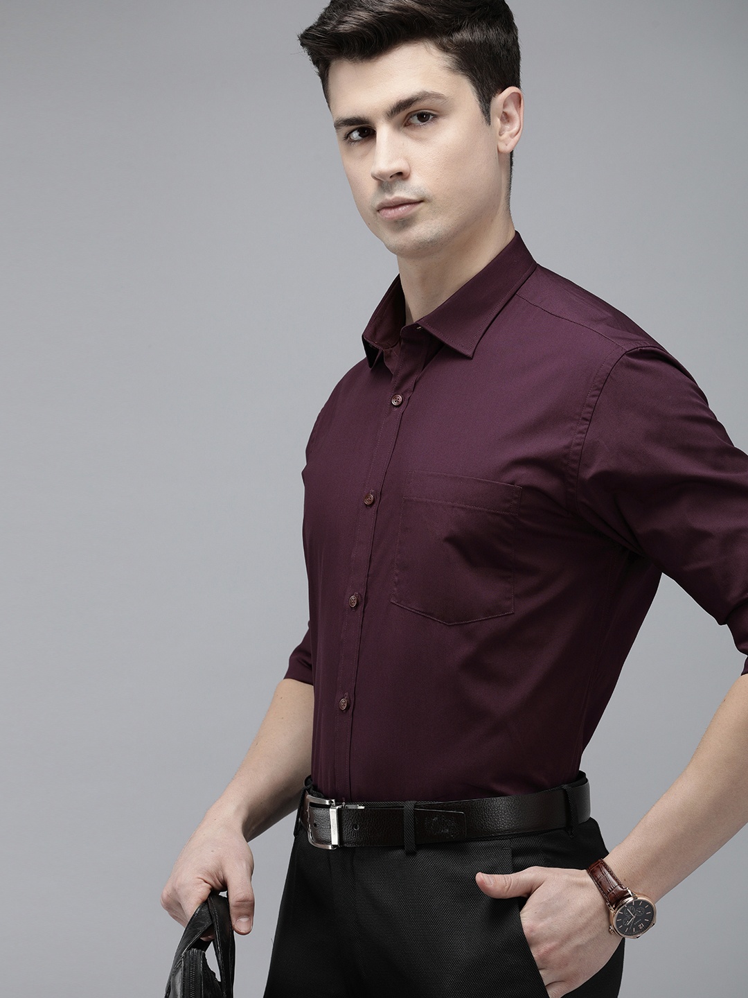 

Park Avenue Pure Cotton Slim Fit Cutaway Collar Formal Shirt, Purple