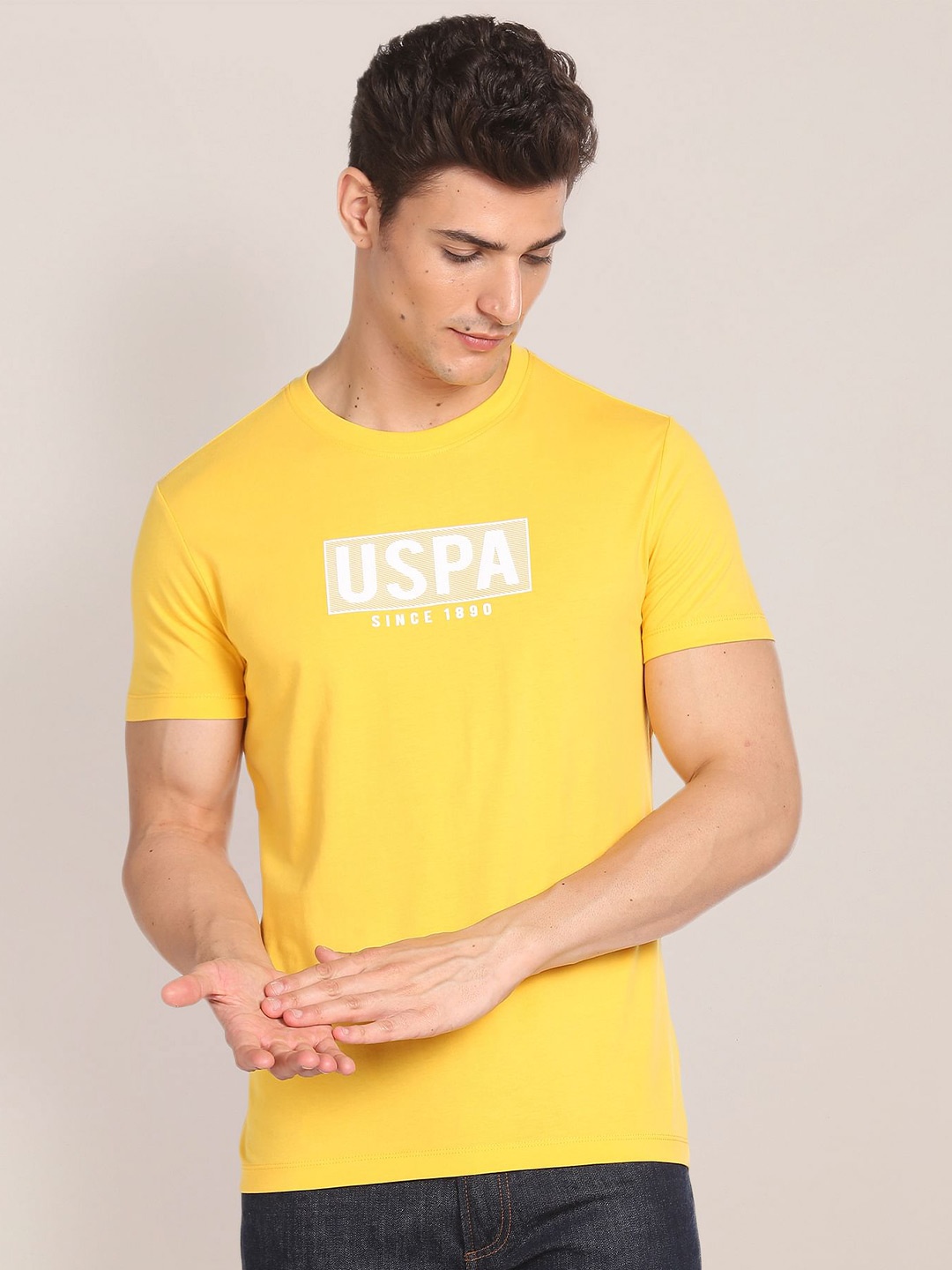 

U.S. Polo Assn. Typography Printed Pure Cotton Slim Fit T-shirt, Yellow