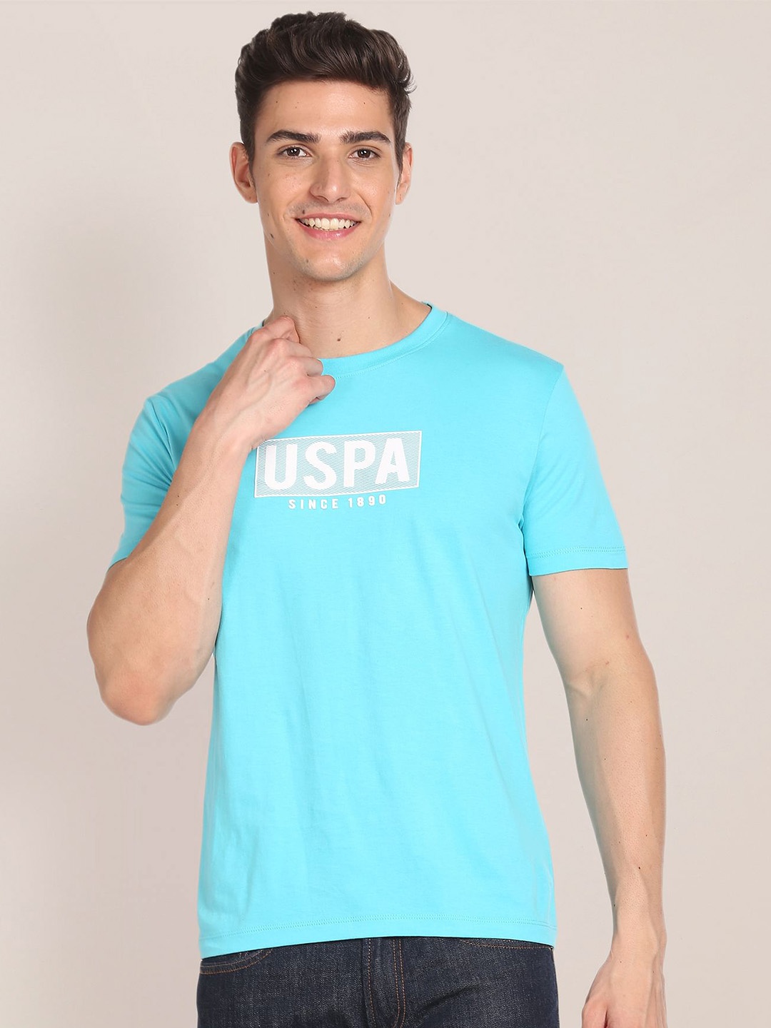 U.S. Polo Assn. Typography Printed Pure Cotton Slim Fit T-shirt, Blue