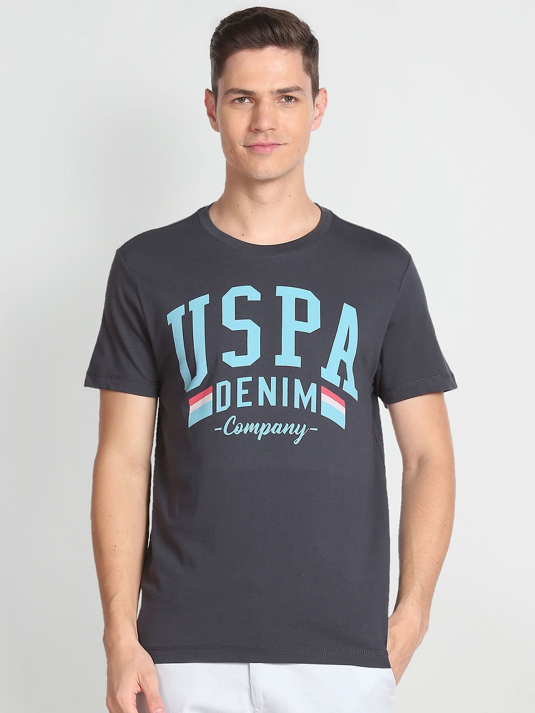 

U.S. Polo Assn. Denim Co. Typography Printed Pure Cotton Slim Fit T-shirt, Grey