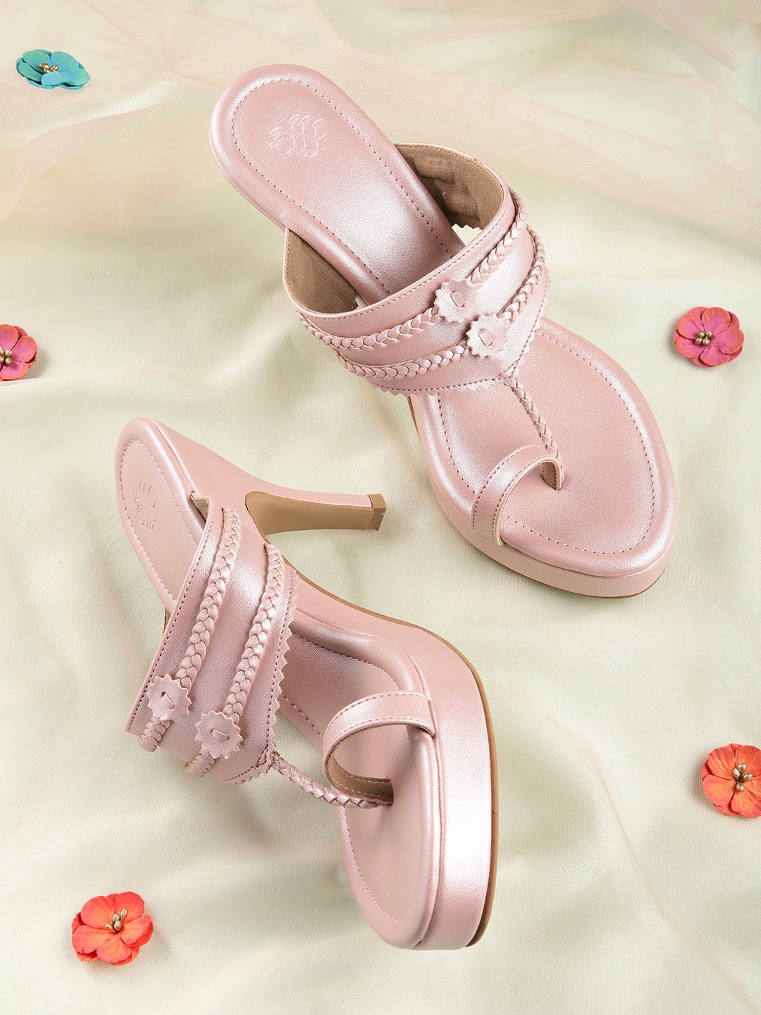 

House of Pataudi Woven Design Handcrafted Ethnic Slim Heels, Pink