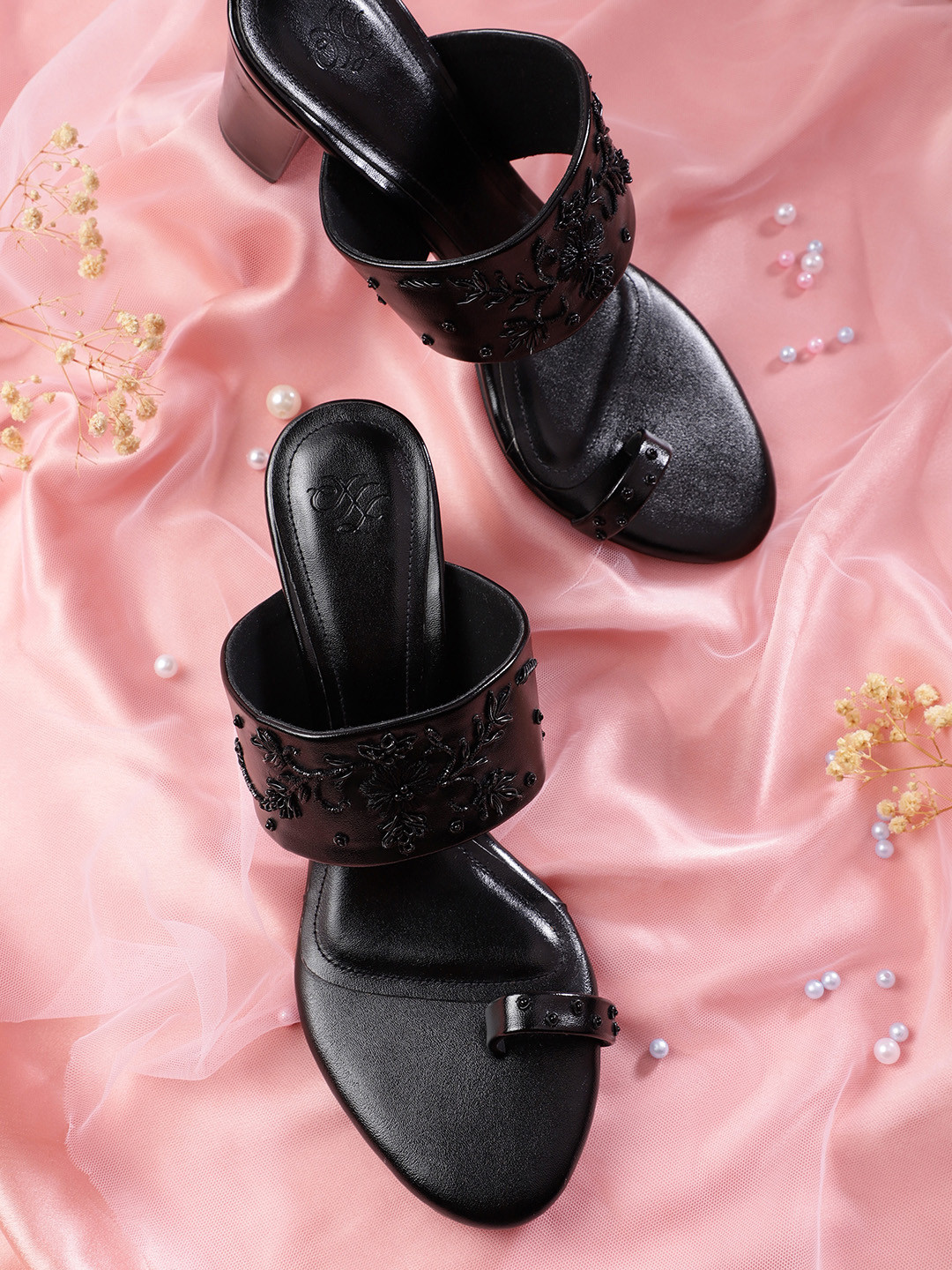 

House of Pataudi Woven Design Handcrafted Ethnic Block Heels, Black