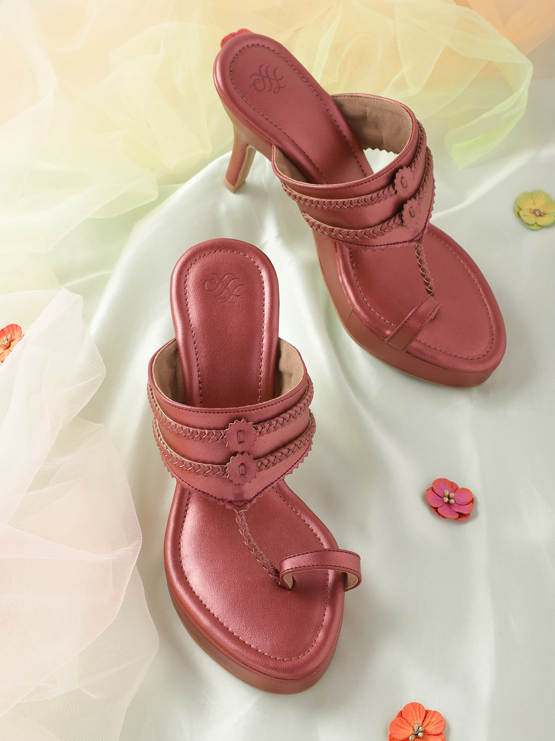 

House of Pataudi Woven Design Handcrafted Ethnic Slim Heels, Maroon