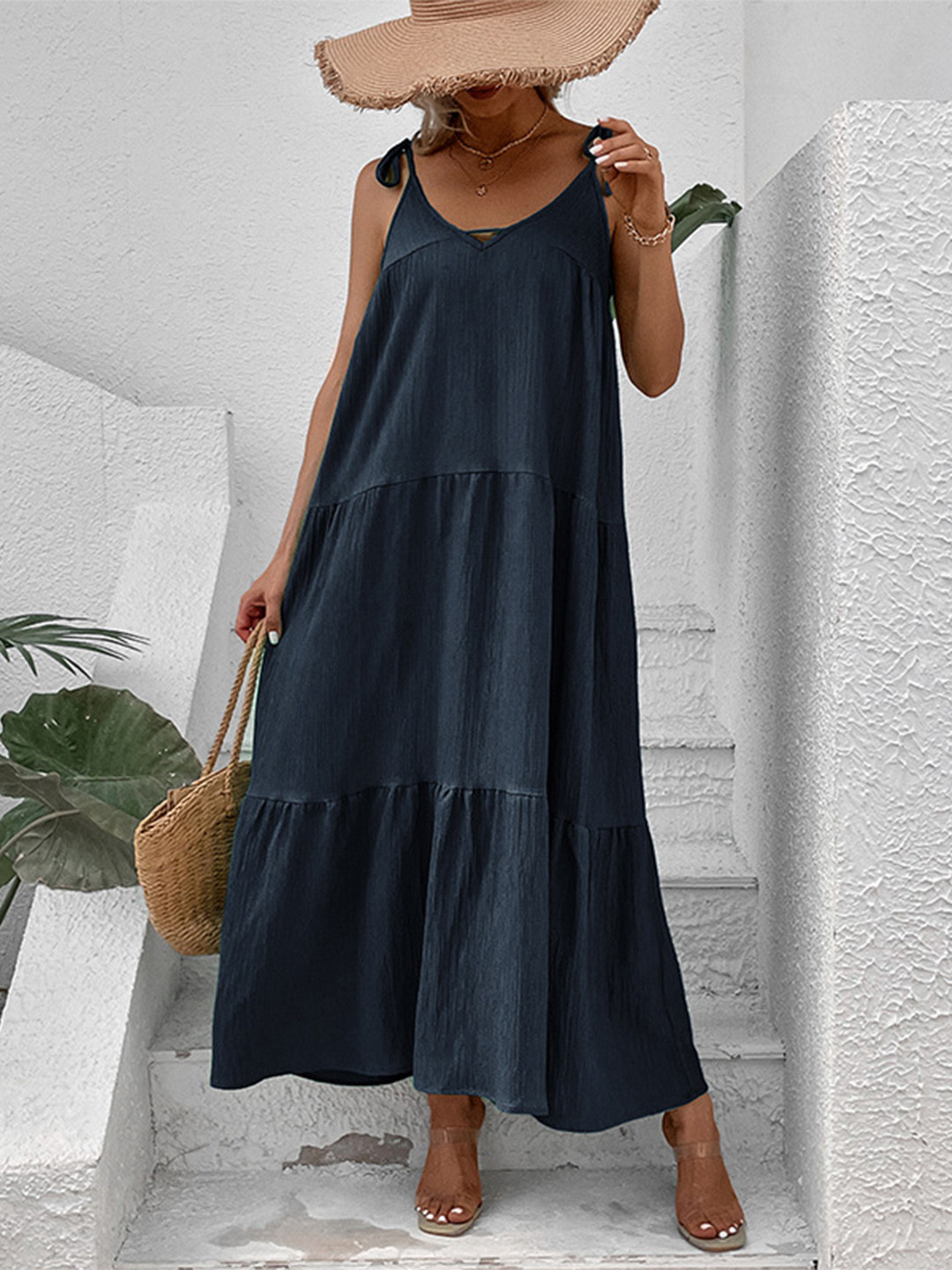 

StyleCast Navy Blue Shoulder Straps Maxi Dress