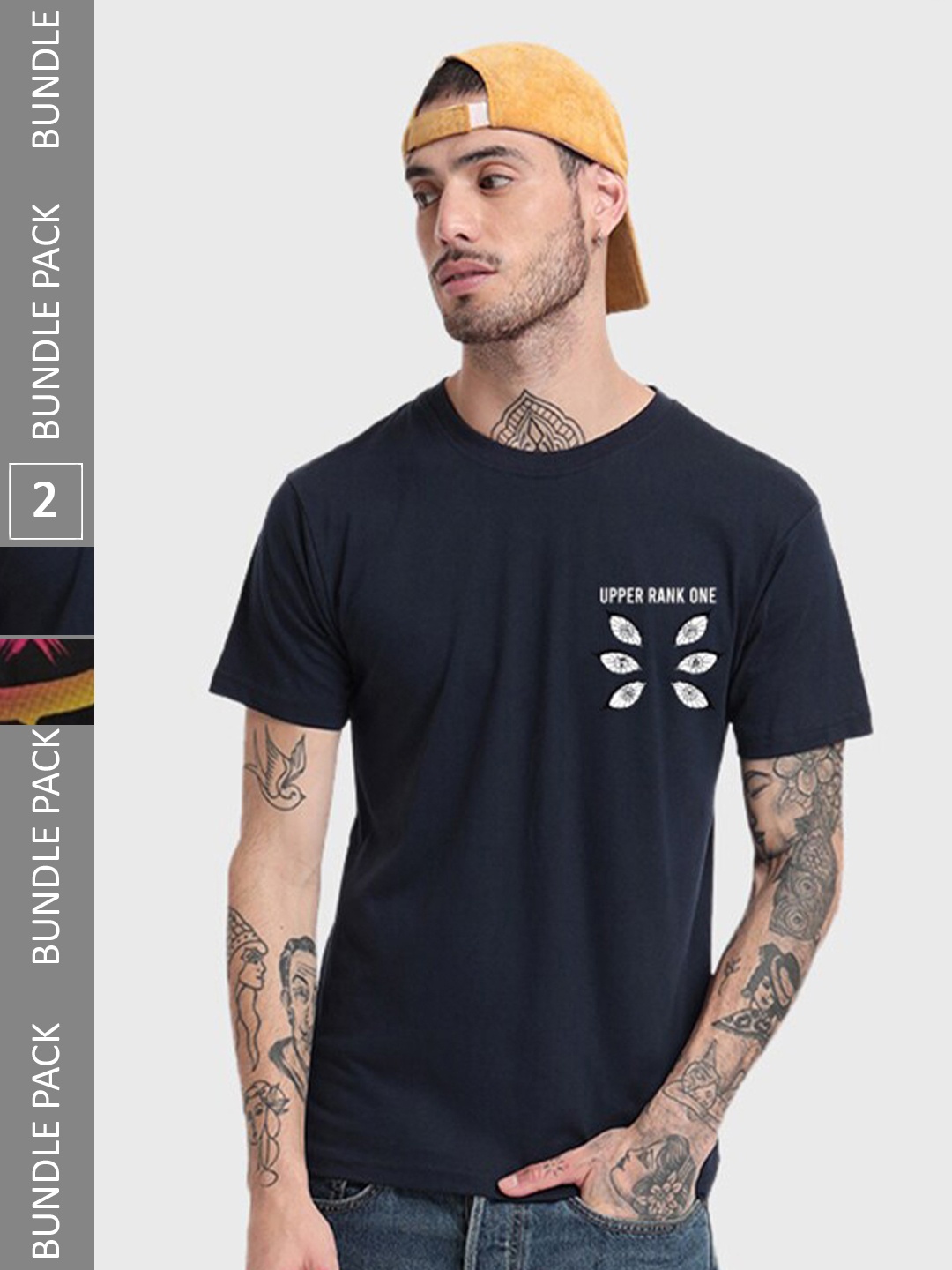 

BewakoofPack Of 2 Graphic Printed Pure Cotton T-shirts, Navy blue