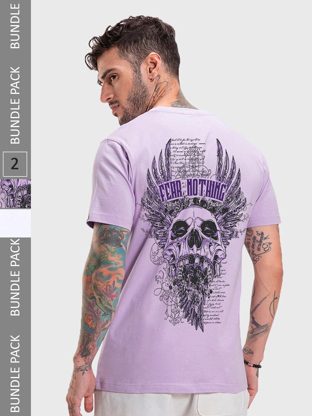

Bewakoof Pack Of 2 Printed Pure Cotton T-shirts, Lavender