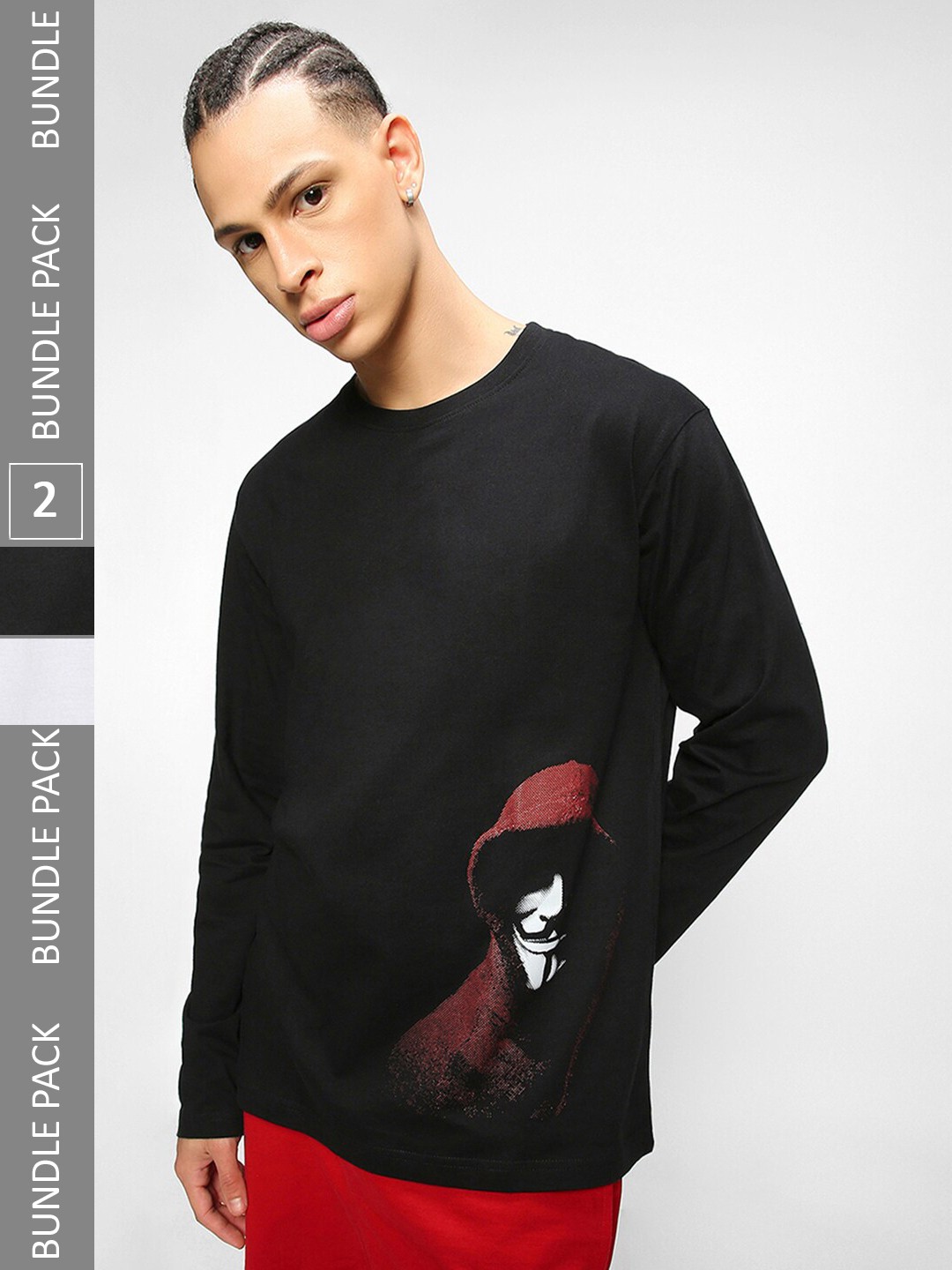 

Bewakoof Pack Of 2 Printed Round Neck Pure Cotton T-shirts, Black